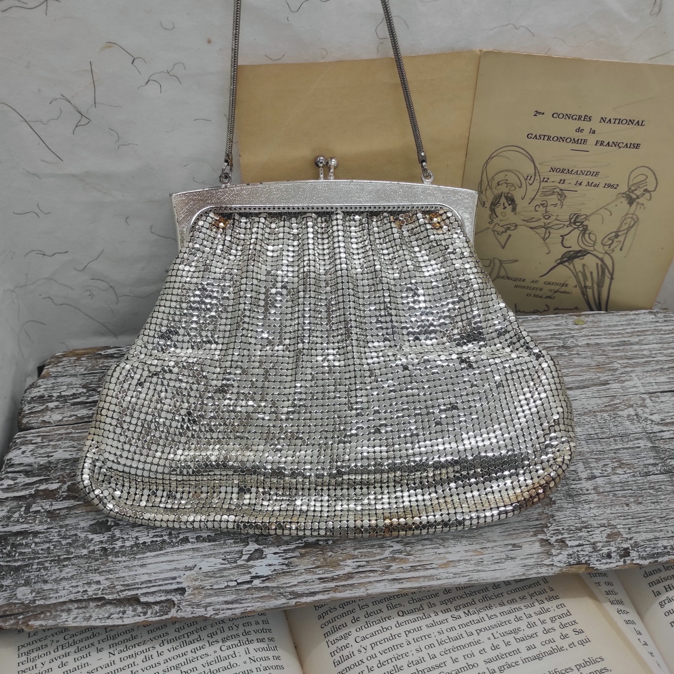 Photo globale d'une bourse ancienne japonaise faite de mailles en métal
