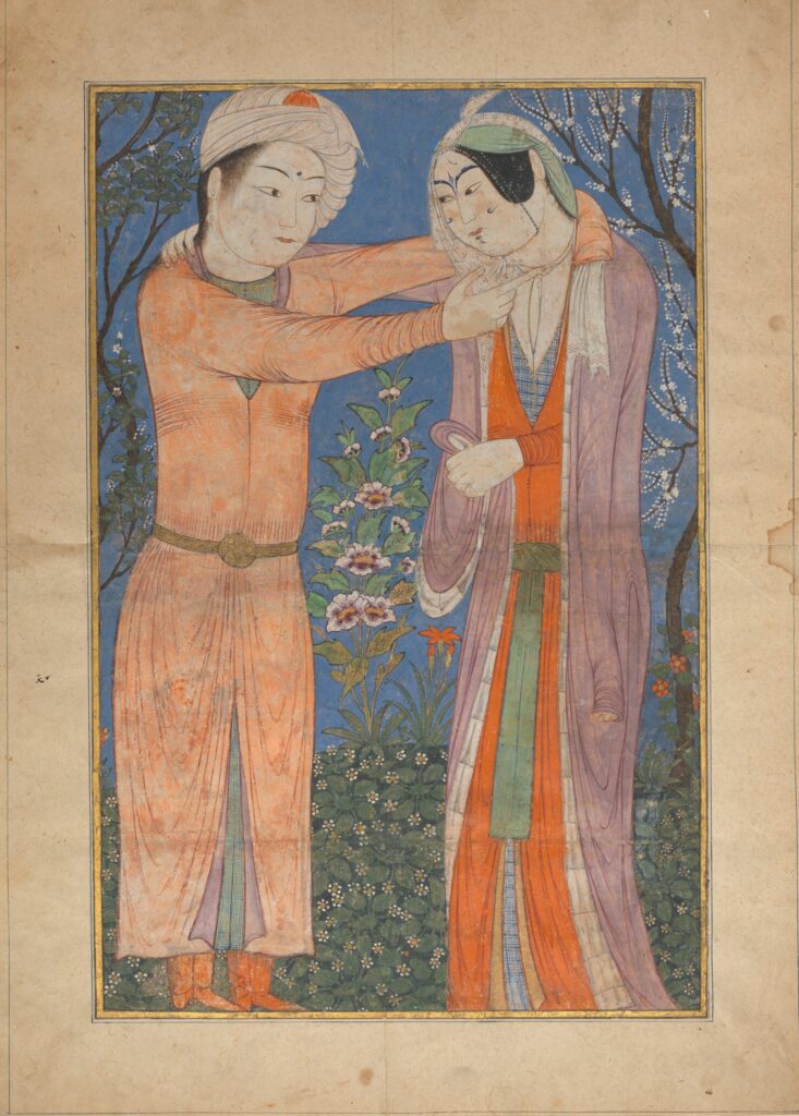 Tableau perse datant du 14e siècle et représentant un couple