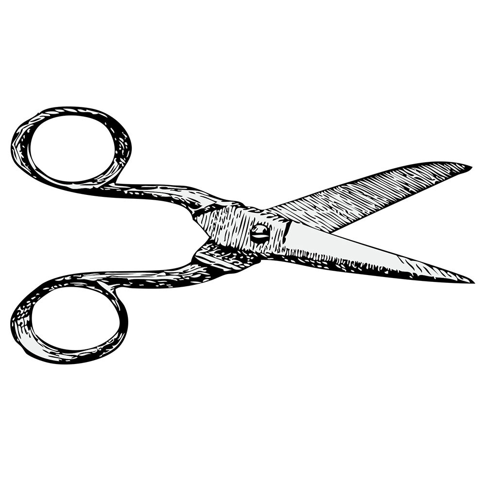 Illustration d'une paire de ciseaux en noir et blanc