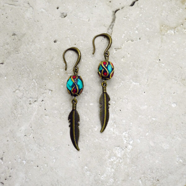 Boucles d'oreilles tibétaines en pierres semi-précieuses