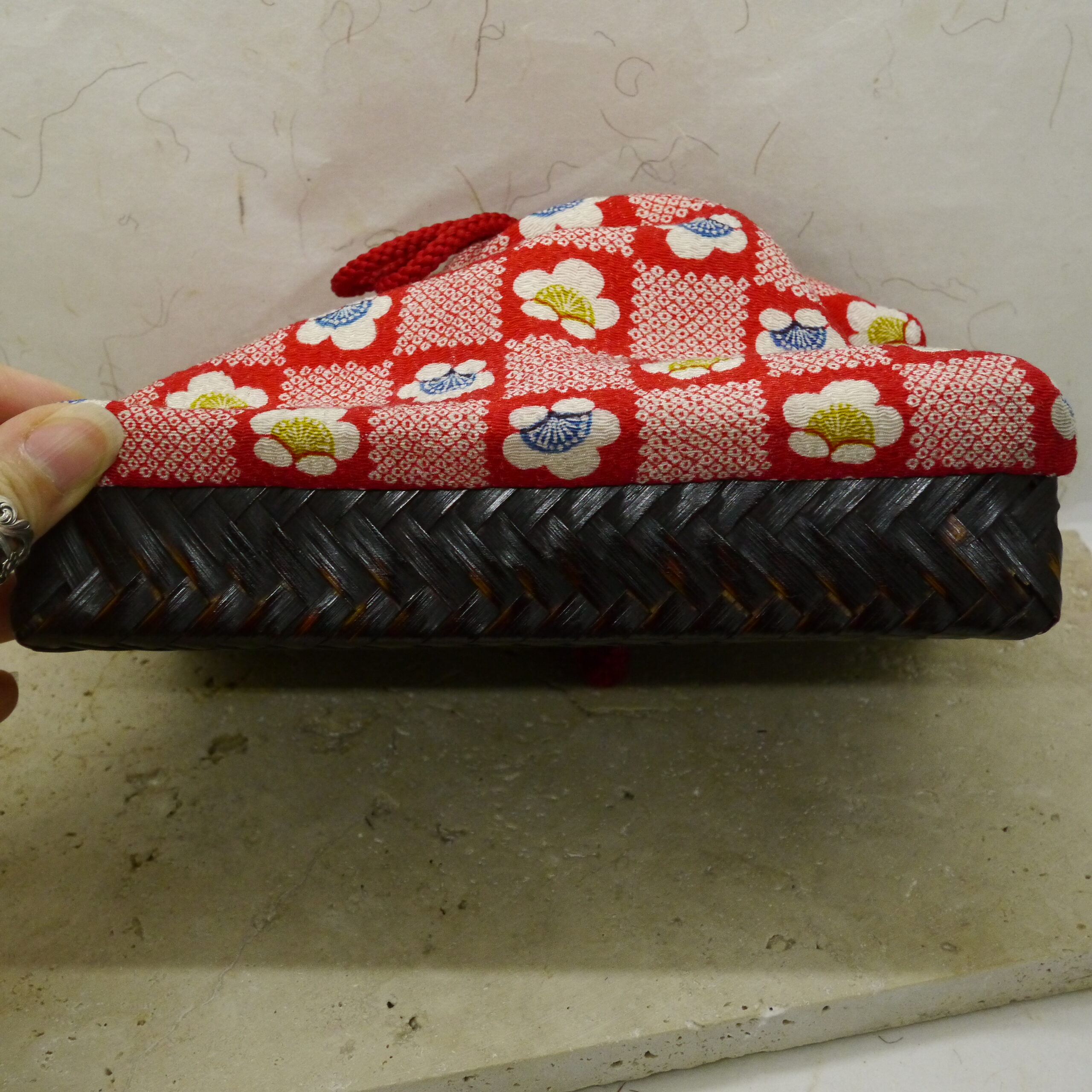 Sac japonais vintage en bambou tressé et soie