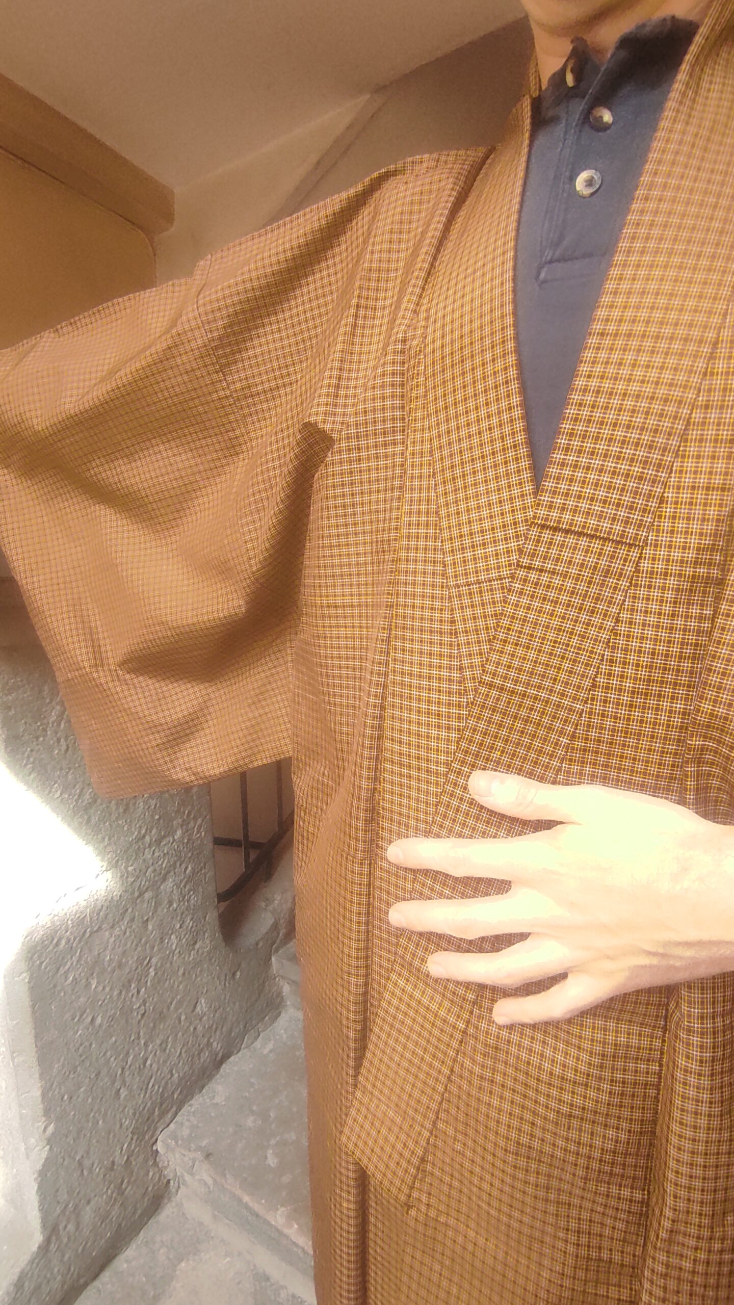 Kimono en soie japonais à motif vichy