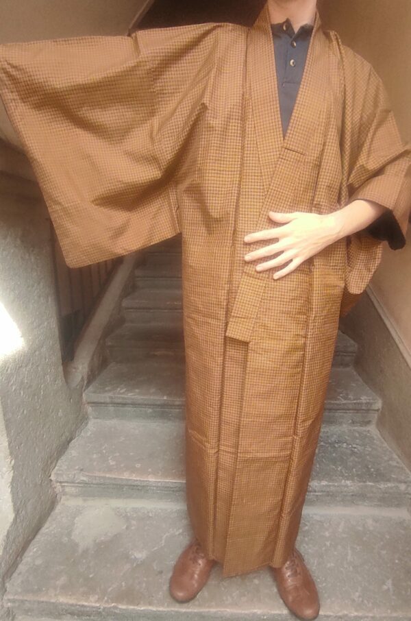 Kimono japonais pour homme en soie à motif de tartan
