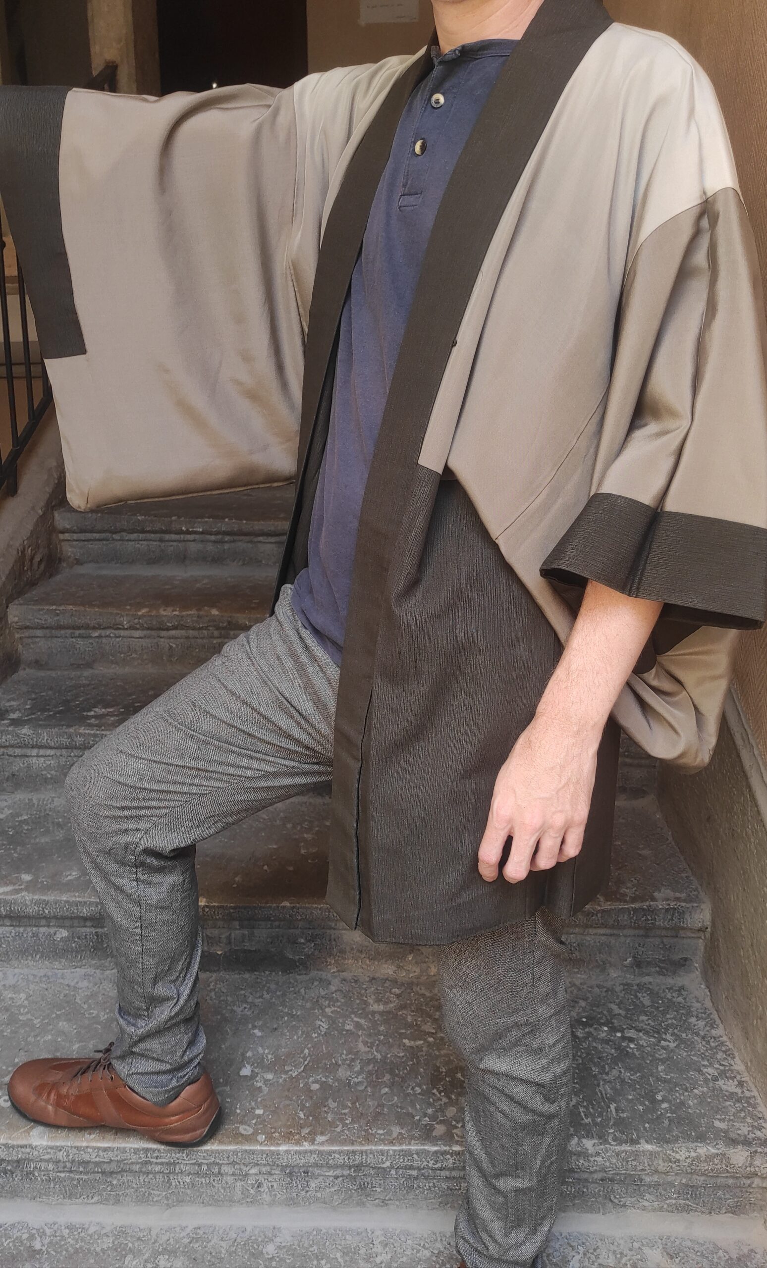 Kimono japonais en soie bicolore pour homme