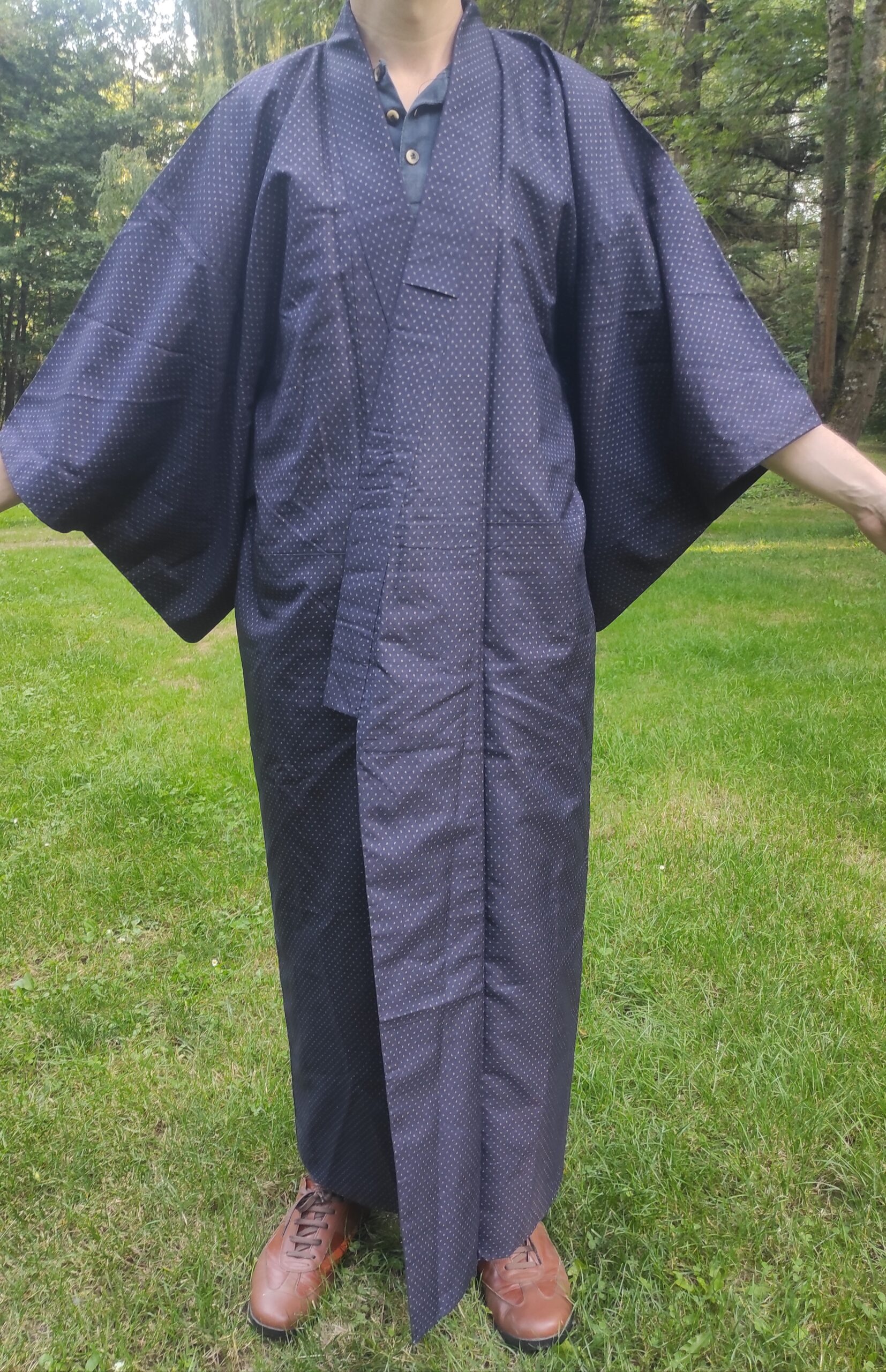 Kimono japonais vintage en soie bleue