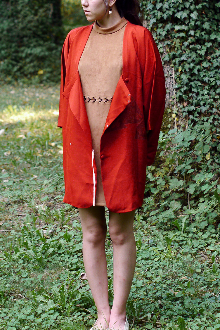 Michiyuki japonais vintage en soie orange