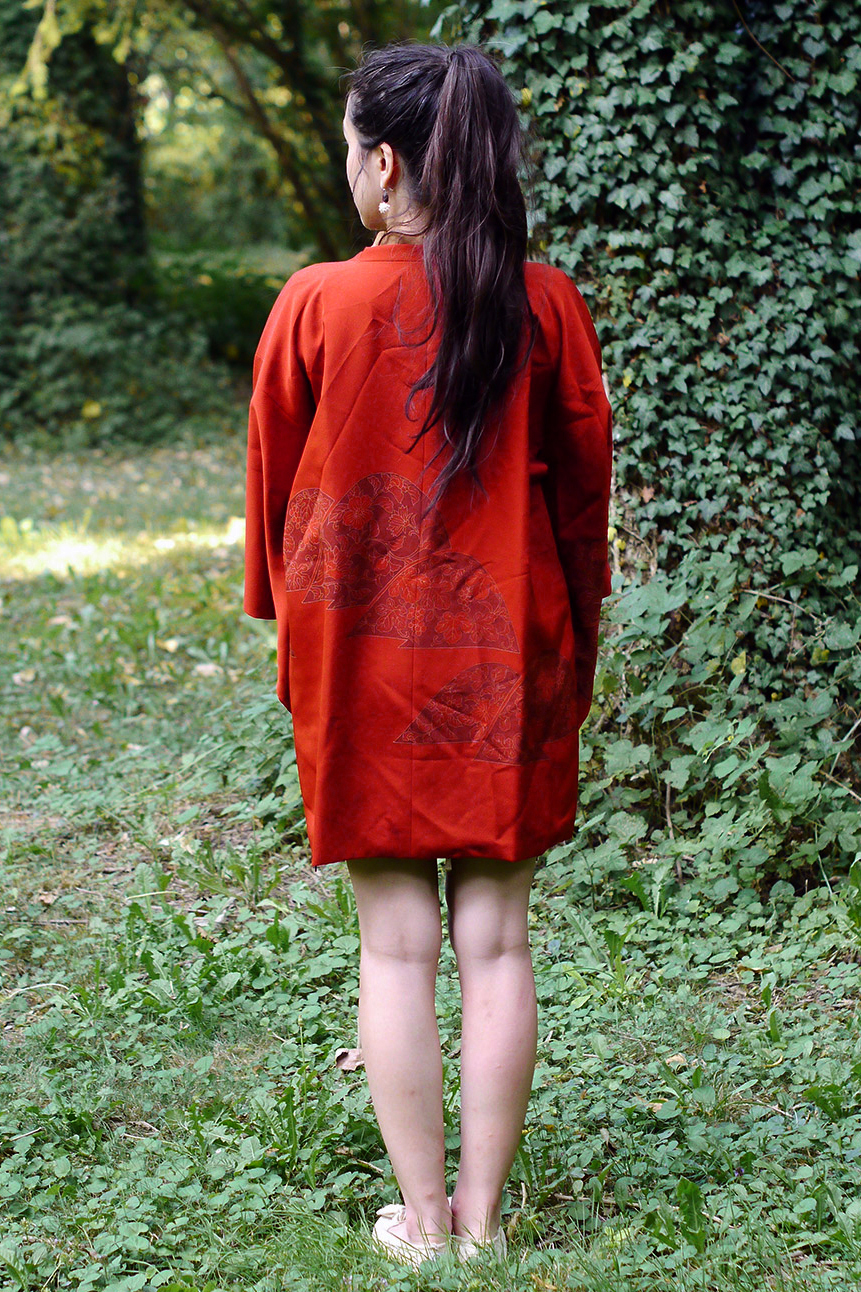 Arrière d'un haori vintage en soie chiné au Japon