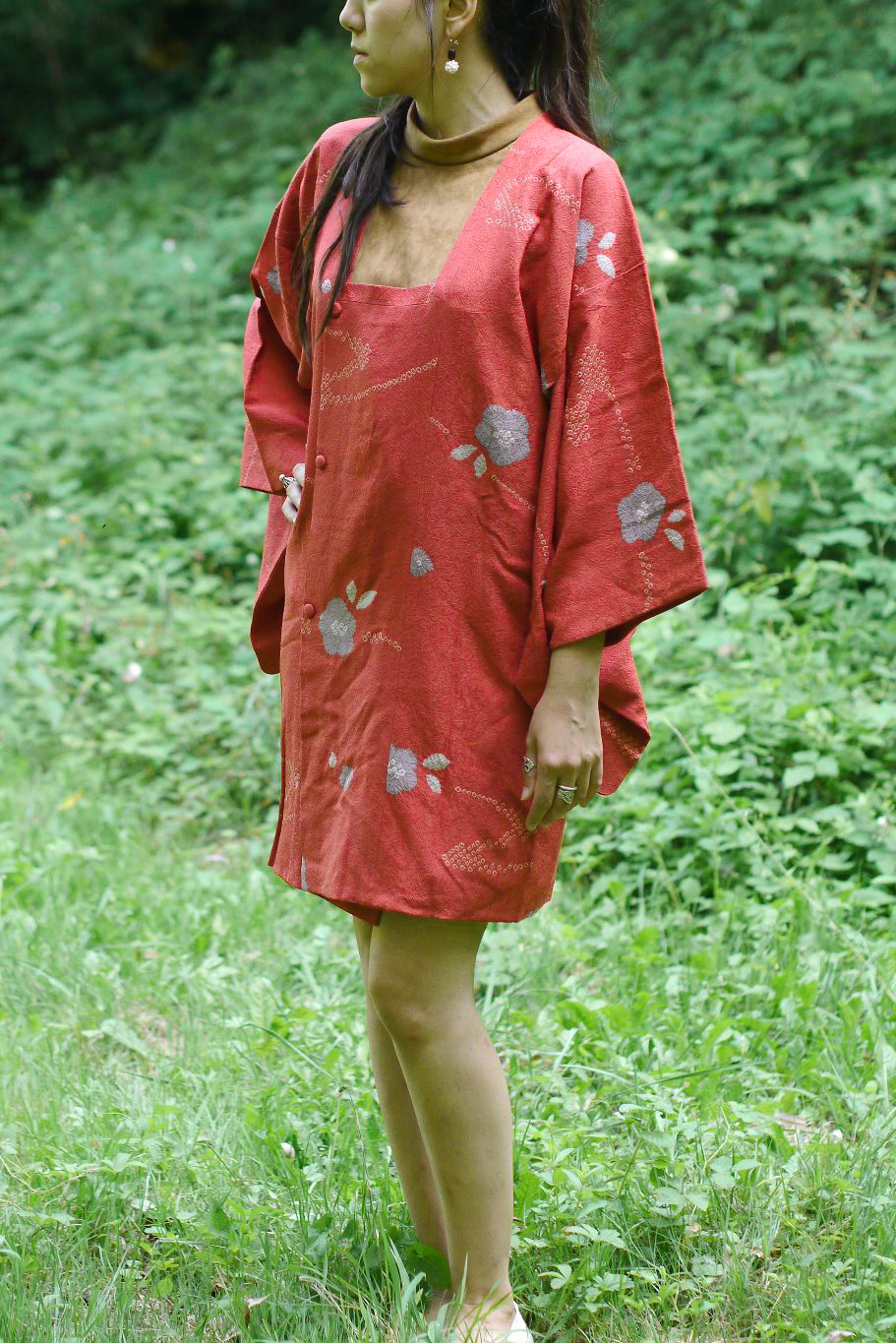 Haori rose en soie japonaise fait par un artisan