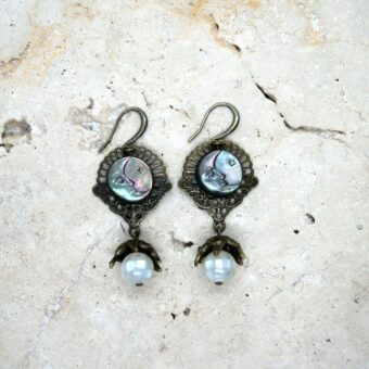 Boucles d'oreilles art déco wicca avec motif de lune en pierre semi-précieuse de nacre